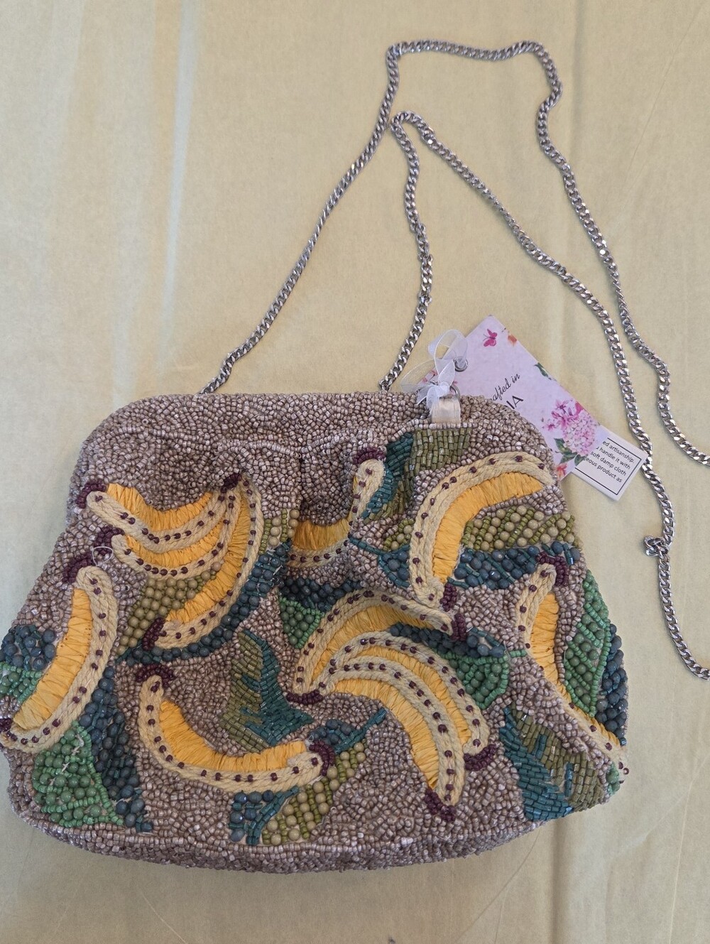 NWT Beaded Banana Bag Handcrafted Crossbody Purse Chain Strap